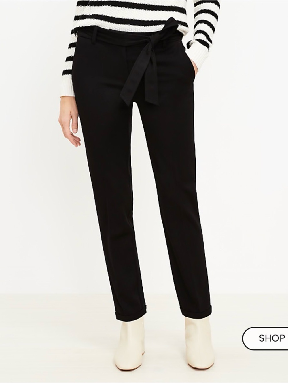 LOFT Black Devin Tie-Waist Slim Pants Size 8 Style 584311